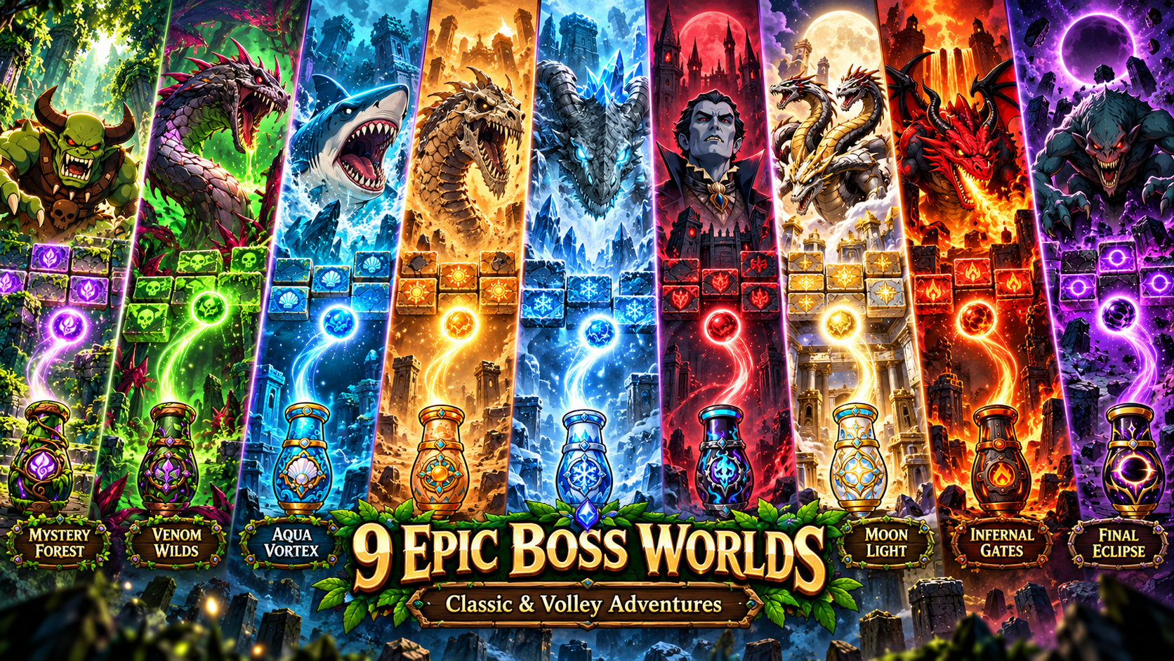 Nine epic Volley boss worlds